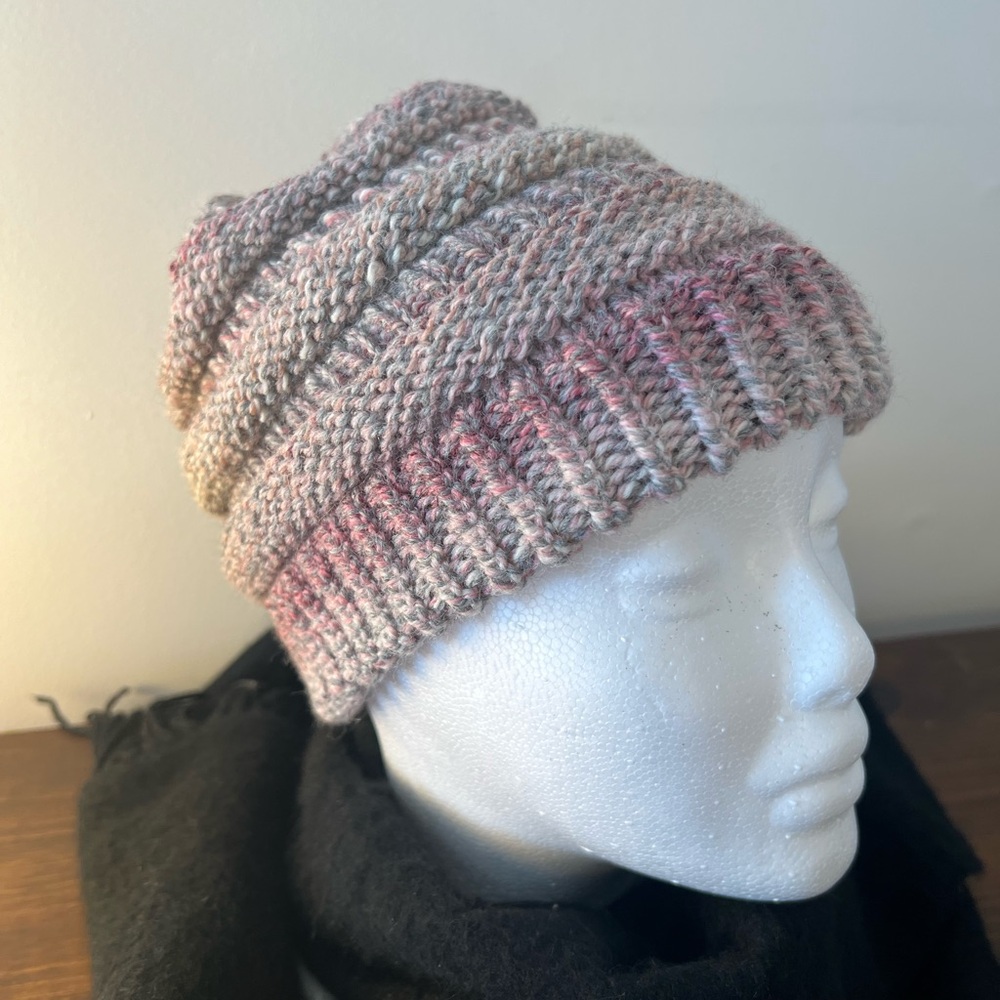 Cozy Pink Marled Hand Knit wool blend Beanie - Women's Winter Hat